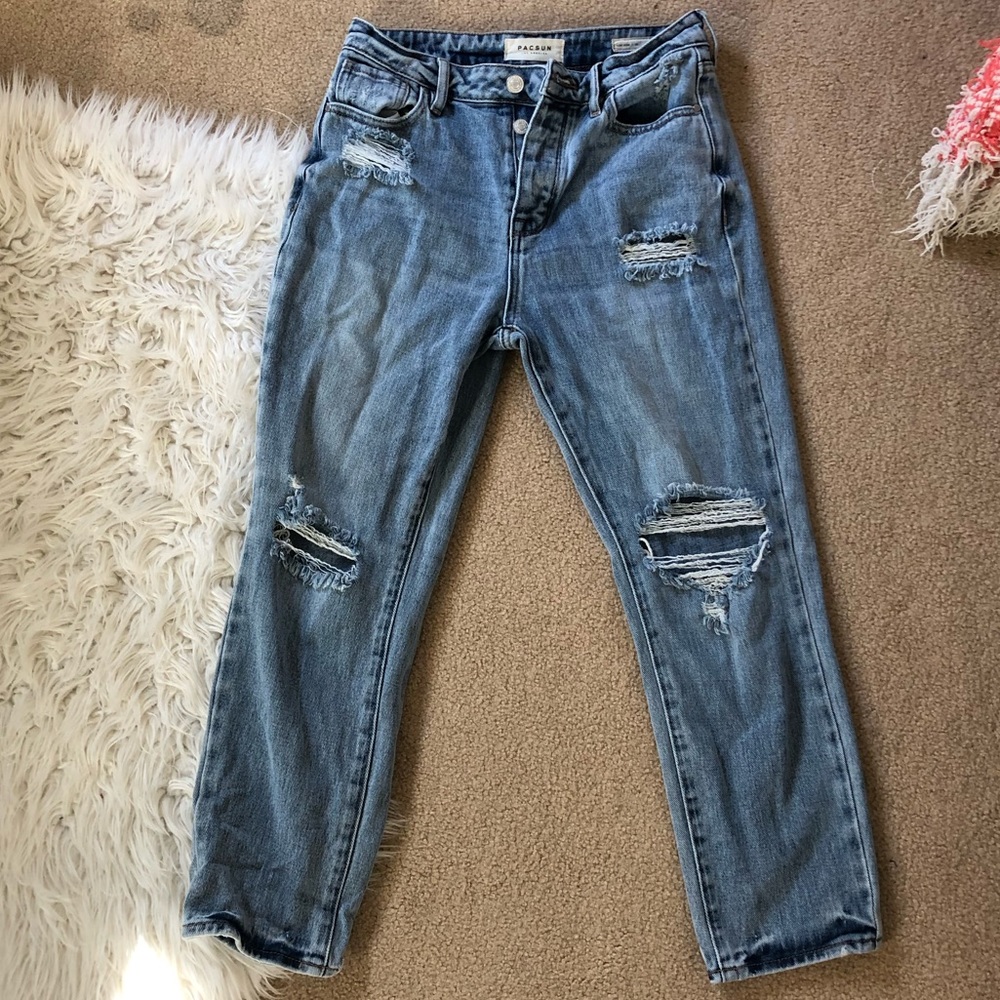 Distressed mom jeans